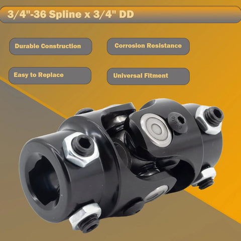 Beefed Up Heavy Duty Steering Shaft Universal U Joint Coupler For Automotive Systems, 3/4-36 Spline to 3/4 DD, black, 83mm, 40Cr steel