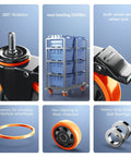 4 Inch Heavy Duty Stem Caster Wheels Set Of 4 With Dual Locking Brakes For Cart And Furniture, 2000 Lb Total Capacity, Threaded Stem Half Inch 13 By 1, Swivel Industrial Casters With Steel Housing Ball Bearings Electrophoresis Plated shown in various views highlighting features.