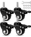 Set Of 4 Heavy Duty 1.5 Inch Stem Casters With 5/16-16 X 1 Inch Threaded Stems Carbon Steel Frame And Polyurethane Wheels