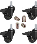 Three Eighths Inch Threaded Stem Casters 3/8-16 UNC With Brake And Safety Locking 2 Inch Heavy Duty Swivel Caster Set Of Four