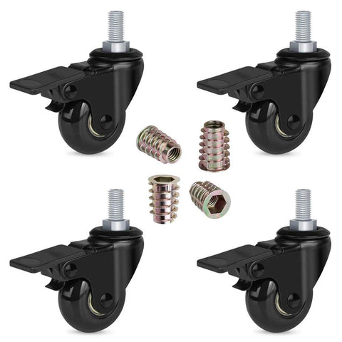 Three Eighths Inch Threaded Stem Casters 3/8-16 UNC With Brake And Safety Locking 2 Inch Heavy Duty Swivel Caster Set Of Four