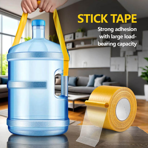 Double Sided Fabric Tape Heavy Duty For Hemming And Bonding 98 Ft Total Sticks Strong Yet Removable shown with water jug