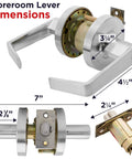 Dimensions of Heavy Duty Commercial Storeroom Door Lockset Grade 2 Keyed Schools and Businesses Nickel Finish ANSI A1562 ADA UL Listed