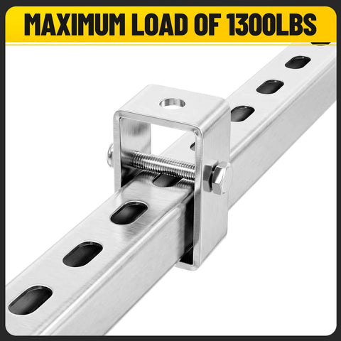 Heavy-duty galvanized channel trolley track hanger bracket for 1-5/8 inch UNISTRUT systems supporting metal channel