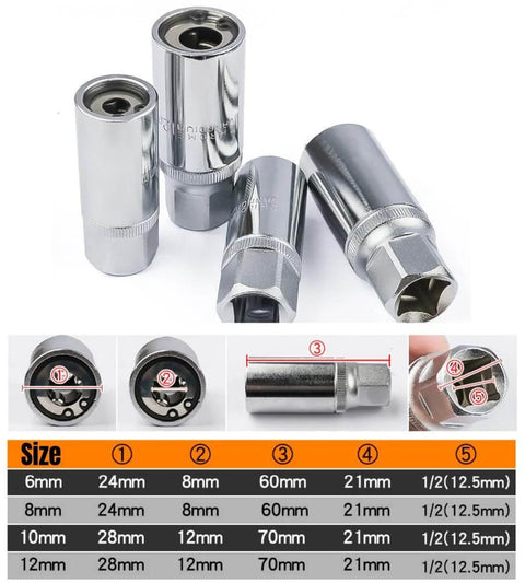 Heavy Duty Stud Extractor Set For Broken Stud Removal, 4 Piece Metric Stud Remover Kit with various socket sizes shown