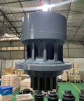 Beefed Up Heavy Duty Planetary Swing Drive for Excavators With High Torque And Low Backlash Aftermarket Swing Reduction Gearbox Compatible With Volvo EC210 Direct Replacement Slew Drive in warehouse setting.