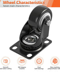 Two Inch Swivel Caster Wheels Set Of Four Heavy Duty Black Polyurethane Casters With Top Plate 360 Degree Rotation For Furniture