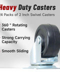 Side view of Heavy Duty Swivel Caster Wheels 24 Pack 2 Inch Rubber Base With Top Plate And Bearing Each Wheel Supports 25KG.