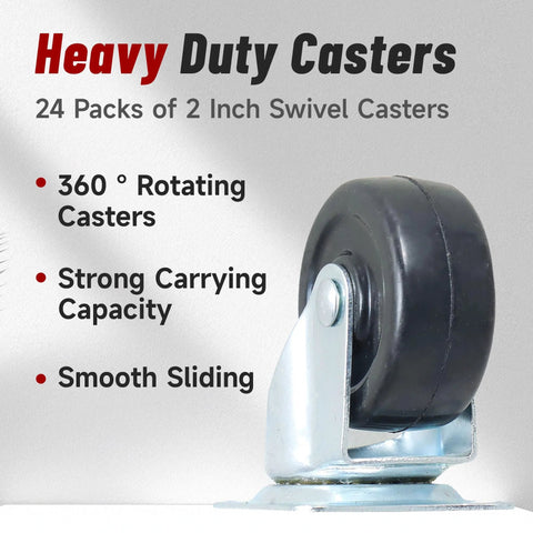 Side view of Heavy Duty Swivel Caster Wheels 24 Pack 2 Inch Rubber Base With Top Plate And Bearing Each Wheel Supports 25KG.