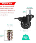 Dimensions and specifications of Three Eighths Inch Threaded Stem Casters 3/8-16 UNC with Brake and Safety Locking 2 Inch, 400 lbs capacity