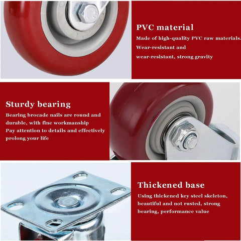 Close-up of 2.5 Inch Heavy Duty Swivel Caster Wheels Set of 4 with Brake, Locking Bearing Top Plate Casters, highlights PVC material and base
