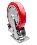 Heavy Duty 8 Inch By 2 Inch Locking Swivel Caster with Polyurethane on Polyolefin Core, front view, industrial grade wheel.