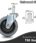 Heavy Duty Stem Caster Wheels 7 16 Inch Stem Diameter Swivel Rubber Casters TPR Replacement Wheels 4 Pack with dimensions