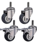 1.5 Inch Heavy Duty Swivel Caster Wheels Set of 4 with Brakes, Silent PU Casters with M10 Thread, 300kg Total Load Capacity
