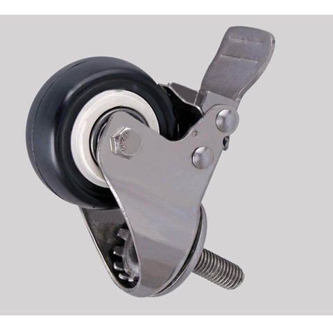 Close-up view of a 1.5 Inch Heavy Duty Swivel Caster Wheel with brake, silent PU, M10 thread, for furniture and trolleys.
