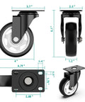 Dimensions of 4 Inch Heavy Duty Swivel Caster Wheels Set of 4 No Brake with 1200 Lbs Load Capacity Solid Steel Plate