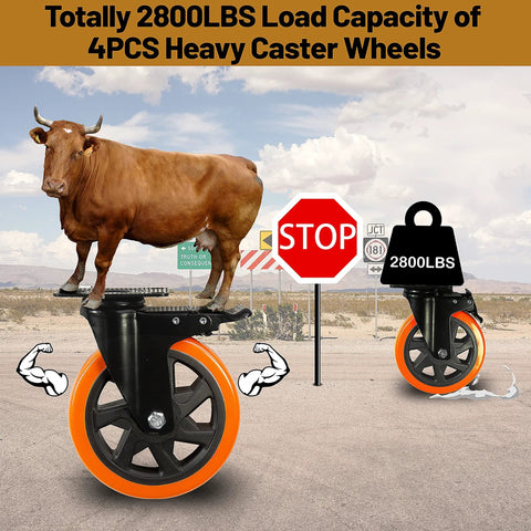 Heavy Duty Swivel Caster Wheels Set Of 4 With 6 Inch Wheels Silent Operation And Double Locking For 2800 Lbs Capacity