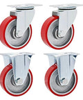 Heavy Duty Swivel Caster Wheels Set of 4 with Brake, 75mm PU Plate Castors, Iron Core Polyurethane Industrial Casters