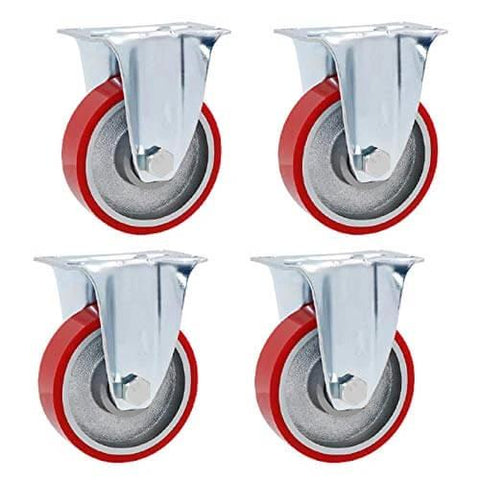 Heavy Duty Swivel Caster Wheels Set of 4 with Brake, 75mm PU Plate Castors, Iron Core Polyurethane Industrial Casters