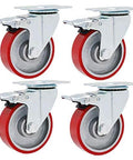 Heavy Duty Swivel Caster Wheels Set of 4 with Brake, 75mm PU Plate Castors, Iron Core Polyurethane Industrial Casters for furniture and trolleys