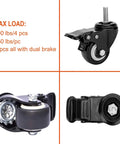 Two Inch Stem Caster Wheels With Safety Dual Locking Brakes Heavy Duty Swivel Casters 600 Pound Capacity Set Of Four