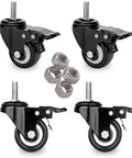 2 Inch Heavy Duty Swivel Stem Casters Set Of 4 With Double Locking Brakes, 600 Lb Capacity, 3/8-16x1 Threaded Stem, Noiseless Industrial Castors For Furniture And Carts, Smooth Glide, Black