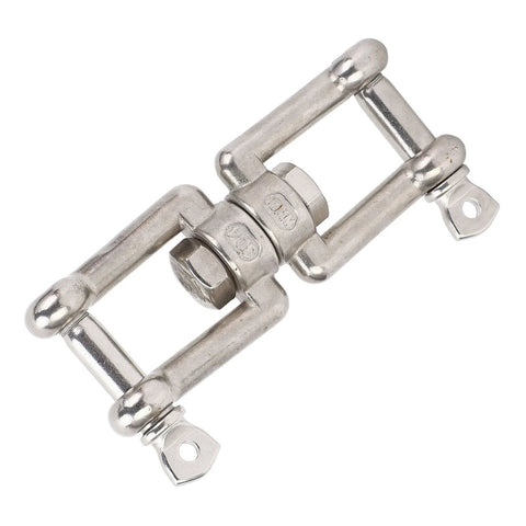 Stainless steel double-ended swivel shackle with central bolt and nut for marine use (10mm)