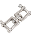 Stainless steel double-ended swivel shackle with locking nut, 10mm marine ring connector
