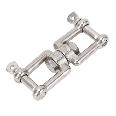 Stainless steel double-ended swivel shackle with locking nut, 10mm marine ring connector