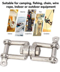 Stainless steel double-ended swivel shackle, front view, 10mm bolt-lock marine connector.