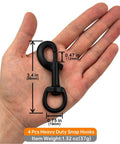 Hand holding Three Quarter Inch Heavy Duty Swivel Snap Hook Black Electrophoresis Coating with dimensions shown