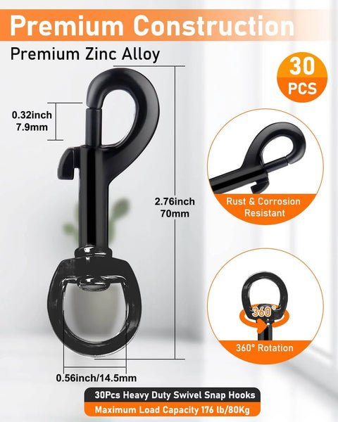Heavy Duty 2.75 Inch Swivel Snap Hooks 30 Pack Rust Resistant Clips For Flagpole Rope Keychain Camera Strap Pet Leash