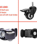 2 Inch Heavy Duty Swivel Stem Casters Set Of 4 With Double Locking Brakes, 600 Lb Capacity, 3/8-16x1 Threaded Stem, shown in detail