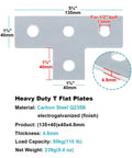 Set Of Twelve Four Hole T Shaped Flat Plate Fittings For One And Five Eighths Inch Strut Channel Carbon Steel Connector Brackets Three Sixteenths Inch Thick Electro Galvanized Finish Silver