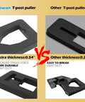 Comparison of heavy duty T post puller 13.3mm thick steel and other puller, showing strength and durability differences.