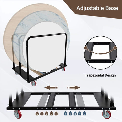 Heavy Duty Folding Table Cart For Moving Tables, 1800 Lb Capacity, Adjustable Drywall Dolly With 5 Inch PU Swivel Wheels
