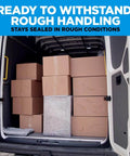 Packed van with sealed boxes using Scotch Heavy Duty Packing Tape Clear 1.88 In X 22.2 Yd With Dispenser 6 Roll Pack for moving boxes.