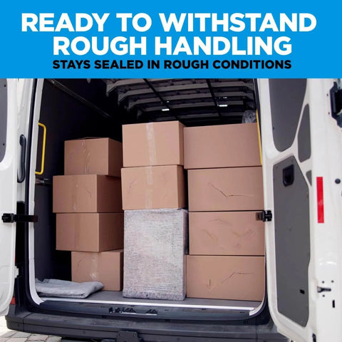 Packed van with sealed boxes using Scotch Heavy Duty Packing Tape Clear 1.88 In X 22.2 Yd With Dispenser 6 Roll Pack for moving boxes.