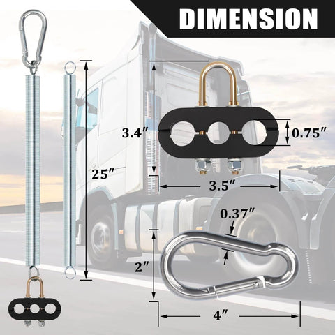 Dimensions of 2 Pack 25 Inch Single Tender Spring Kit For Trucks And Trailers With Heavy Duty ABS Air Line Hose Tracker And 3 Hose Holders