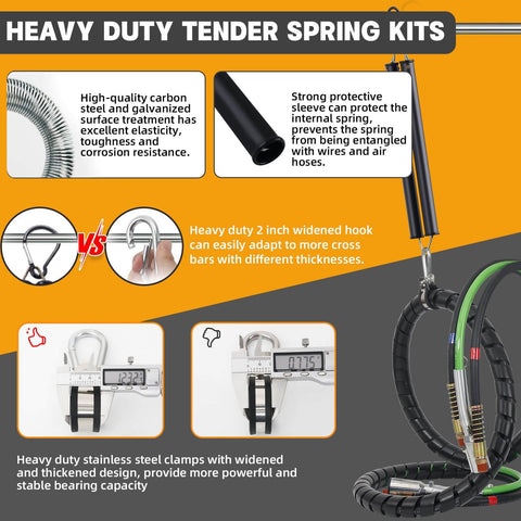 Heavy duty tender spring kit for 12 Ft 3 In 1 ABS Air Brake Hoses Kit For Semi Trucks Used By Truckers with stainless steel clamps.