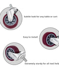 Image showing close-ups of 2 Inch Threaded Stem Casters Set Of 4 Heavy Duty Polyurethane Industrial Castors Wheels for cart installation.
