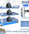 Heavy Duty Kitchen Cart With Wheels For Restaurant And Office, Three Tier Rolling Service Cart That Hauls Up To 600 Lbs, Lockable Wheels