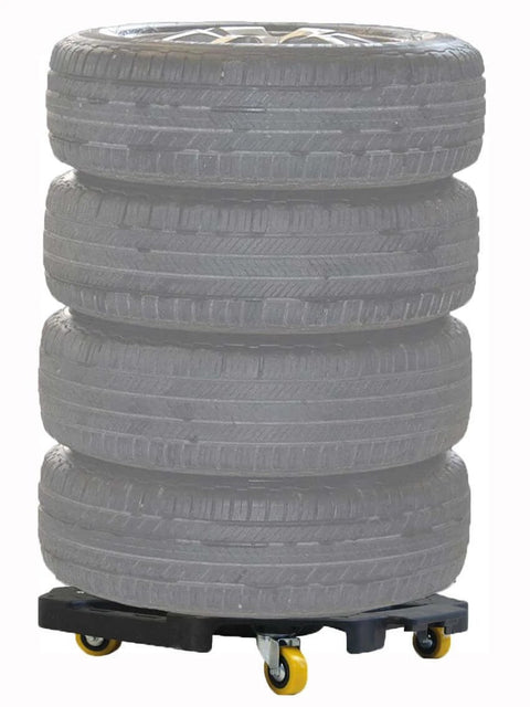 ✝️ Heavy Duty Tire Dolly - 300 lb Capacity Rolling Wheel Dolly with 4 Swivel Casters transporting stacked tires in garage or shop.