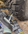 Heavy Duty Tire Repair Kit TRX 50 Universal Plug Kit in use on an ATV tire, showing plug tool in rugged hardcase.