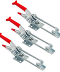 Three Heavy Duty Toggle Clamp Set 2000Lbs Cam Lever Latch with red handles and galvanized steel for tire carrier lid latch