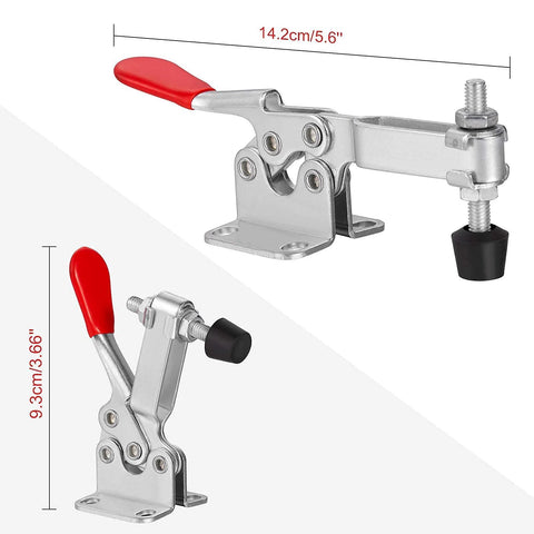 Beefy 220 Lbs Heavy Duty Toggle Clamp 201B Set 5 Pack Quick Release Horizontal Hold Down Clamps with red handle and rubber tip.