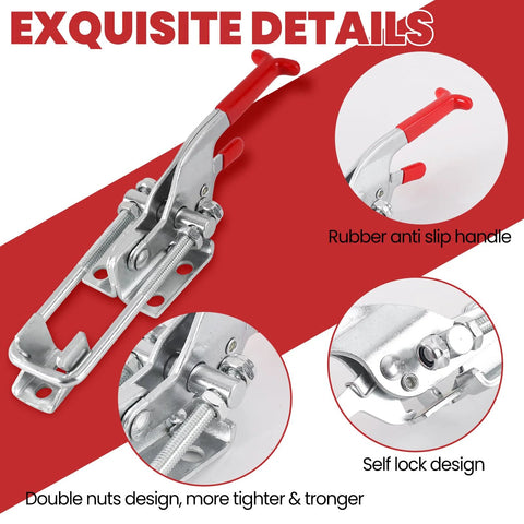 8 Pack Heavy Duty Toggle Clamp Latches 431 Type Up To 2000 Lbs Holding Capacity, Adjustable U Bolt Self Lock Design close-up details