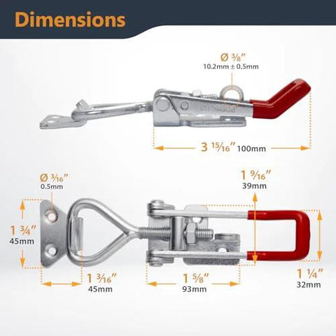 Dimensions of Heavy Duty Toggle Clamp Latch Set 4 Pack With 1320 Lbs Holding Capacity And Adjustable Quick Release Pull Action Lock Hole
