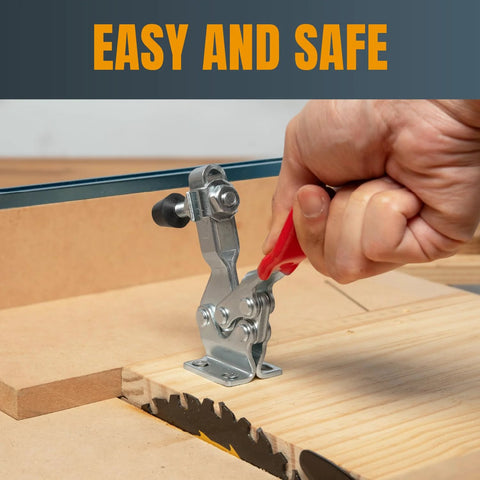 Hand using Ten Pack Heavy Duty Hold Down Toggle Clamps With 500 Pound Capacity For Woodworking Jigs And Fixtures Powertec 225D