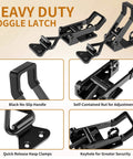 Heavy Duty Toggle Clamp Latch Set 1320 Lb Capacity 4003 Style Quick Release Hasp, close-up views showing black metal design.